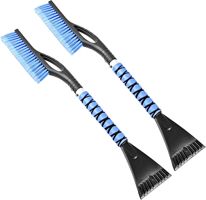 27" Snow Brush and Ice Scrapers Detachable Pivoting, Soft Bristle Head,Foam Grip, for Car,Trucks,or SUV Window & Windshield Tool (2pcs)