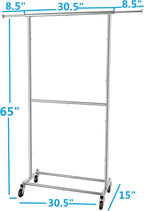 Simple Trending Double Rod Clothing Garment Rack, Rolling Clothes Organizer on Wheels for Hanging Clothes, Chrome