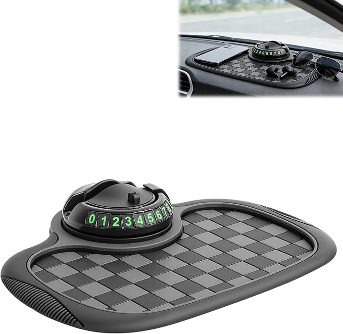 Multifunction Car Anti Slip Dashboard Mat with 360° Rotatable Phone Holder, Temporary Parking Number, Organizer for Phone Sun