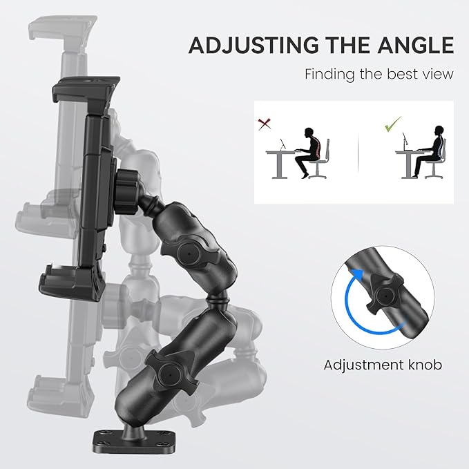 OHLPRO Tablet Mount for Truck - Heavy Duty Drill Base Tablet Holder for Car Dashboard, iPad Holder for All 5"-13" iPad Pro Samsung Galaxy Kindle fire Tablets and Car Wall etc. - 8-inch Aluminum Arm