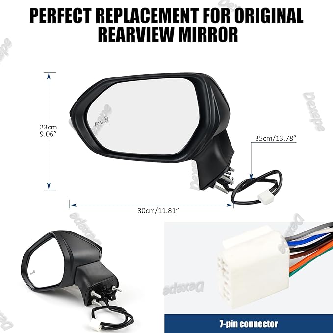 Driver Side Mirror Assembly Compatible with Toyota Corolla 2020-2025 Heated with Turn Signal, Blind Spot Monitor, Power Adjustable Replace 8794012G10, TO1320395 Black (7Pin Left)