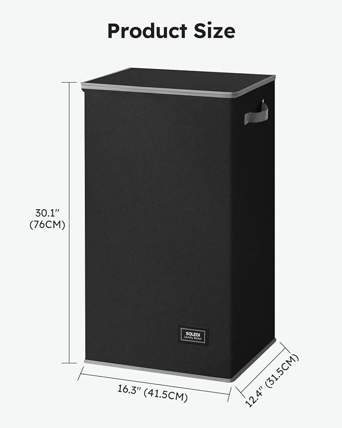 SOLEDI Laundry Hamper Black with Lid and Removable Bag - 100L Large and Tall Laundry Basket Collapsible with Handle for Cloth
