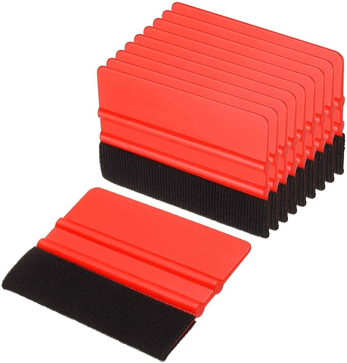 HARFINGTON 10pcs Car Vinyl Scraper 4inch Vinyl Squeegee Felt Edge Squeegee Tool for Car Window Tint Wallpaper Decal Sticker Installation Crafts Car Wrap Paste, Red