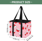 Cartoon Cat Pattern Reusable Grocery Bags Large Shopping Tote Bag with Reinforced Bottom Board, Water Resistant Foldable Stor