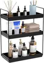 Bathroom Countertop Organizer, 3 Tier Metal Vanity Counter Skincare Shelf, Matte Black Under Sink Standing Rack With Acrylic 