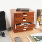 Wooden Storage Box with 4 Drawers Vintage Office Supplies and Accessories Letter Tray Wood Desktop School Supply Organizer Li