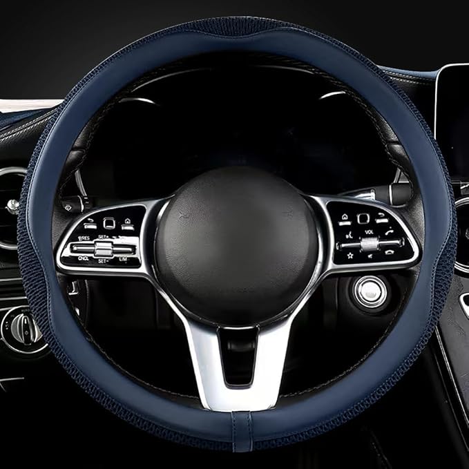 LKWLIKEI Car Steering Wheel Cover, Universal 15 inch, The Latest Microfiber Leather Breathable Technology Fabric, Non-Slip, C