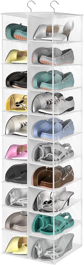 coastal rose Hanging Shoe Organizer for Closet, 20 Sections Hanging Closet Organizers and Storage Shelves, Space Saving Shoe 