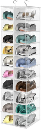 coastal rose Hanging Shoe Organizer for Closet, 20 Sections Hanging Closet Organizers and Storage Shelves, Space Saving Shoe 