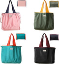 4PC Foldable Reusable Shopping Bags 210D Nylon Waterproof Travel Grocery Tote with Drawstring Mouth & Reinforced Handle