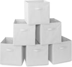 Casafield Set of 6 Collapsible Fabric Cube Storage Bins, White - 13" Foldable Cloth Baskets for Shelves, Cubby Organizers & M