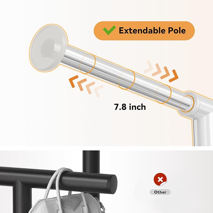 Double Clothing Rack, Clothes Rack for Hanging Clothes, Rolling Garment Rack with Adjustable Rod, White