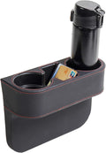 Car Cup Holder, Auto Front Seat Cup Holder, PU Leather Cover Cup Drink Holder, Car Seat Gap Filler Organizer, Side Cup Holder for Car Coin Bucket, Cell Mobile Phone Holder, Black