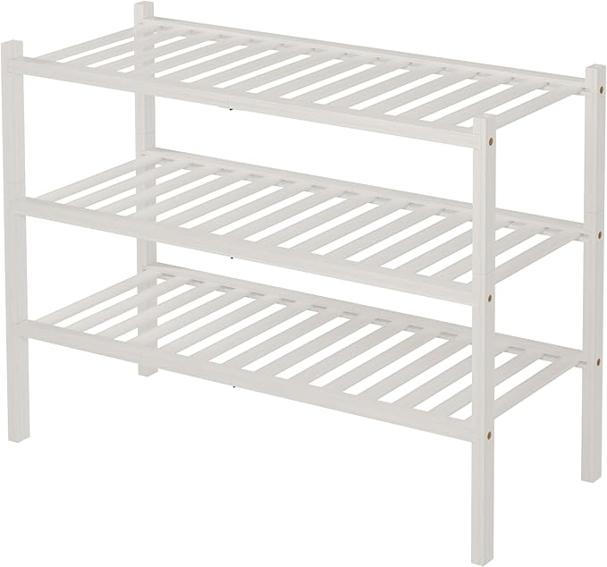 ROMGUAR CRAFT 3 Tier Bamboo Shoe Rack for Closet Free Standing Wood Shoe Shelf Storage Organizer for Entryway Small Space Sta
