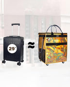 Reusable Grocery Bag with Wheels (Large, Glitter Gold), Rolling Shopping Bag with 8 Pockets and Zipper Cover Foldable Rolling Tote for Women, Travel, Garden, Carries Up to 76LBS