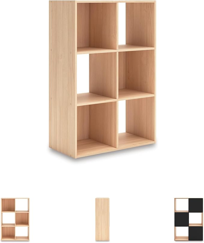 Signature Design by Ashley Piperton 3-Tier Floor Standing 6 Cube Organizer for Living Room, Wood, Works with 10.5" W x 10.5" 