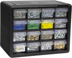 Akro-Mils 16-Drawer Plastic Storage Cabinet | 10-1/2 x 6-1/2 x 8-1/2 Inch | Black | Model 10116 | Garage Organization
