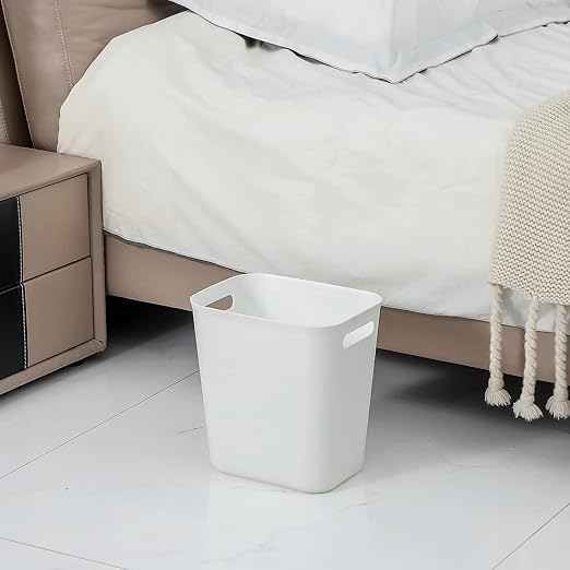 UUJOLY Plastic Trash Can Wastebasket, Garbage Container Basket for Bathrooms, Kitchens, Offices, Kids Rooms, White, 3.5 Gallon, 2 Pack
