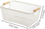 AJIODA Metal Mesh Steel Basket, Medium Wire Storage Organizer Basket Multi-function Hanging Kitchen Basket with Wood Handle f