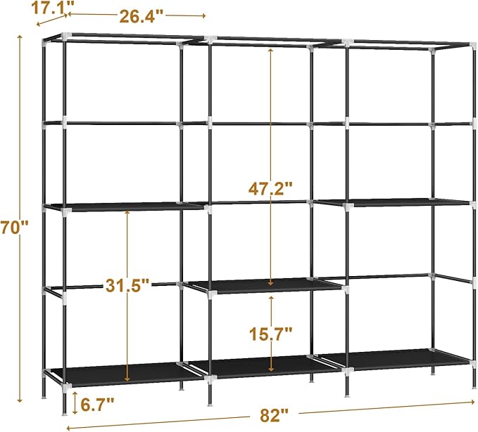 MOGELAFOO 83" Closet Wardrobe, Portable Closet for Bedroom, Freestanding Clothes Rack with Non-Woven Fabric Cover, 5 Hanging 