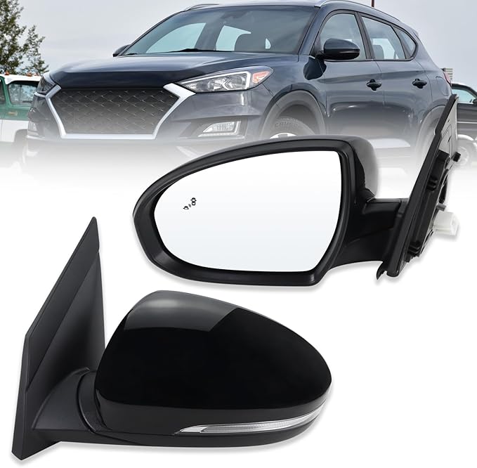 Left Driver Side Mirror Compatible With 2019 2020 2021 Hyundai Tucson With Manual folding Power Glass Turn Signal Heated Blind Spot Black Replace#87610D3930(8Pins)