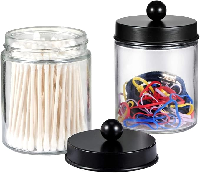 Amolliar 4 Pack Apothecary Jars Bathroom Vanity Storage Organizer Set -Countertop Canister with Stainless Steel Lids &Cute St