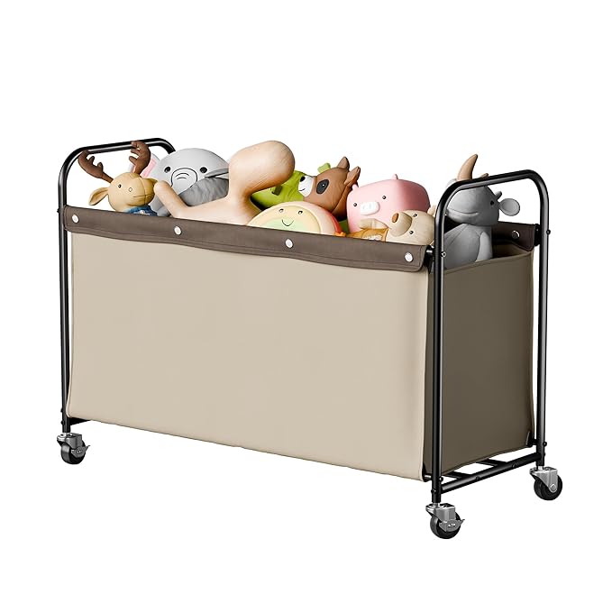StorageWorks Toy Box with Wheels for Kids, 135L Large Toy Storage Chest and Organizer, 23" Metal Toybox with 360° Swivel Whee