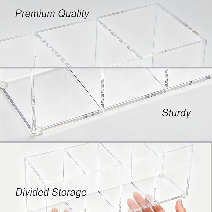 elysolpluv Clear Acrylic 4-Compartment Organizer Box, Large (8.7" × 3.0" × 3.7") – Handcrafted, Eco-Friendly, Minimal Packagi
