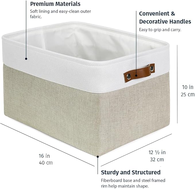OrganiHaus Extra Large Fabric Storage Baskets for Shelves 3 Pack, 16x13in Closet Storage Bins, Canvas Baskets for Organizing,