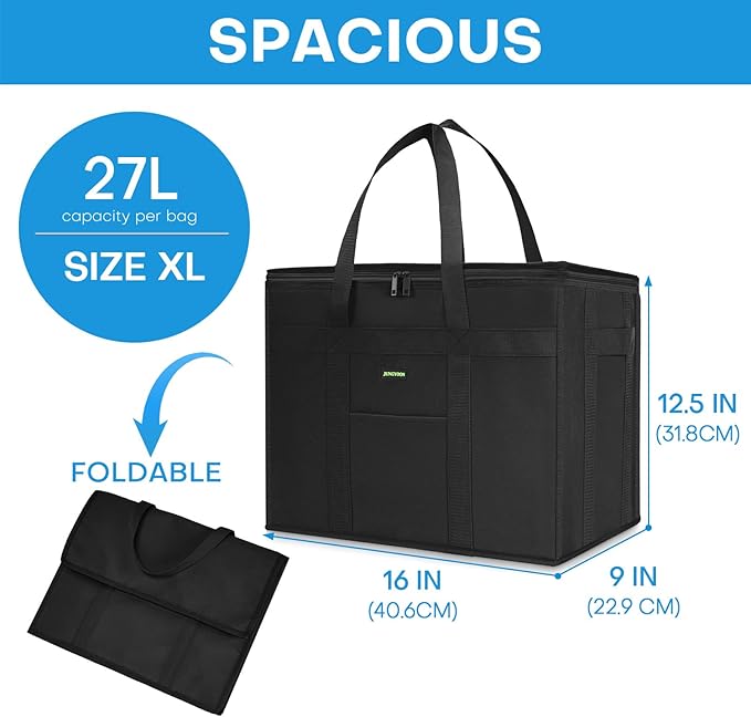JUNGYOON Heavy-Duty Insulated Grocery Bags & Insulated Bag – Collapsible Cooler Bag with Zippered Top