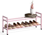 Bumusty 2-Tier Expandable Shoe Rack for Closet, 18“-33” Adjustable Shoe Rack for Small Space, Small Shoe Organizer for Front 