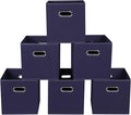 Navy Blue Fabric Storage Bins, 11x11x11, Set of 6, Foldable Cube Bins for Cloth or Accessory Storage