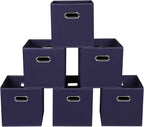 Navy Blue Fabric Storage Bins, 11x11x11, Set of 6, Foldable Cube Bins for Cloth or Accessory Storage
