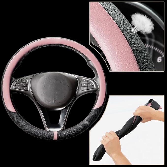 COFIT Breathable Car Steering Wheel Cover 16 inch Auto Universal Leather Wrap Non-Slip Steeringwheel Protector Automotive Int