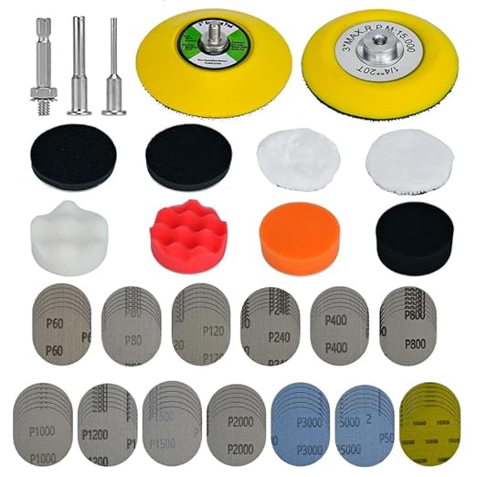 138 PCS 3Inch Sanding Disc Drill Polishing Kit 60-10000 Grit, Headlight Restoration Kit with 1/8" 1/4” Shank Backer Plate, Dr