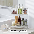 2-Tier Bathroom Corner Counter Organizer, Makeup Storage Shelf Vanity Tray, Bathroom Sink Countertop Organizer, Silver
