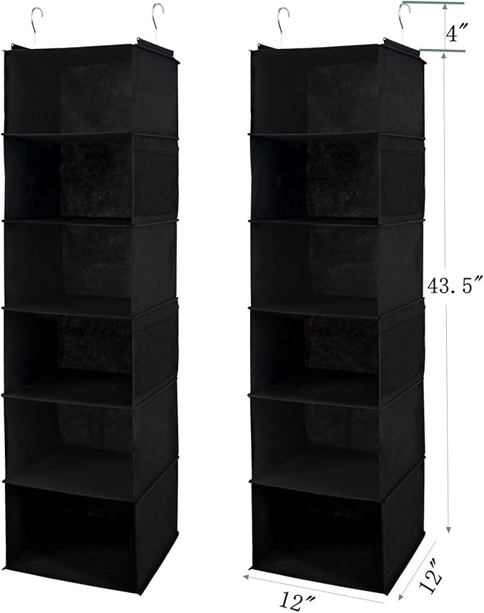 BrilliantJo 6 Shelves Hanging Closet Organizer, 2 Pack Hanging Storage with 4 Side Pockets for Clothes Shoes, 43.5"x12"x12"(B