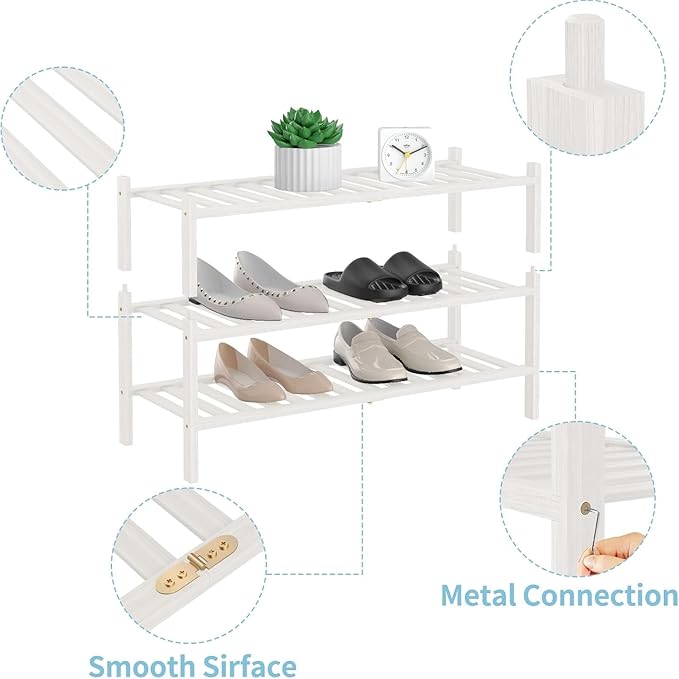 RONGJlA 2 Tier Bamboo Shoe Rack for Closet Free Standing Wood Shoe Shelf Storage Organizer for Entryway Small Space Stackable