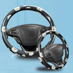 Dotesy Leather Flowers Car Steering Wheel Cover, Fashion Floral Steering Wheel Protector Universal for 36-38cm Anti Slip Auto