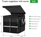 Trunk Organizer with Lid, 28L Collapsible 2-Compartment Car Storage Box with Reinforced Handles, Multipurpose Waterproof Oxford Storage