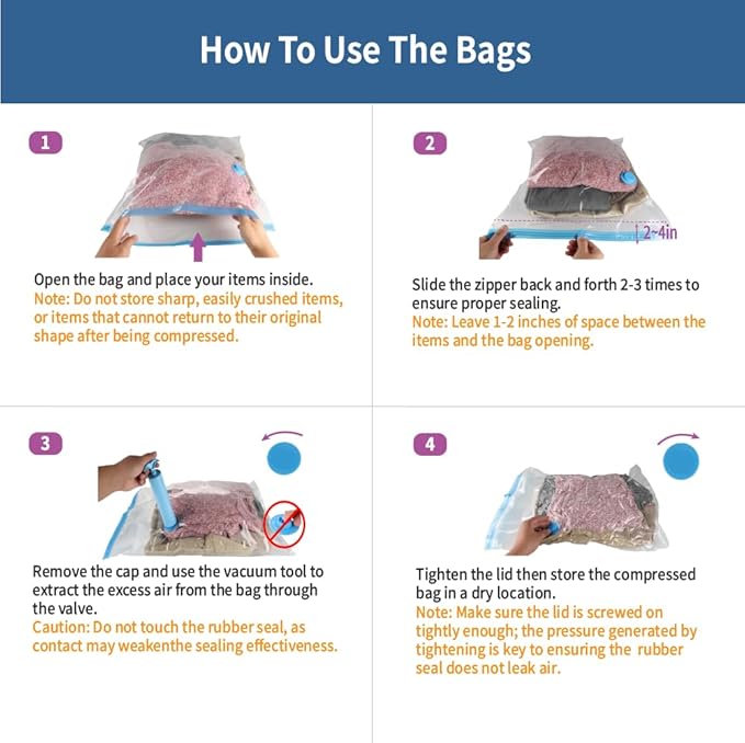 7 Pack Jumbo Space Saver Vacuum Storage Bags for Clothing Travel, Vacuum Seal Compression Bags for Clothes, Packing, Luggage,
