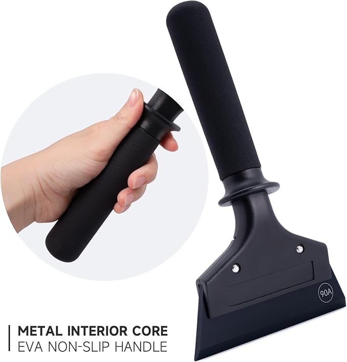 FOSHIO Small Squeegee for Window & Shower Glass Doors, Heavy Duty Metal Handle with 3 Rubber Blades & Car Windshield Ice Scrapers