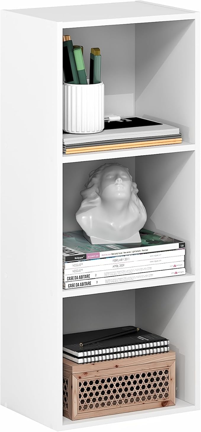 Furinno LUDER Book Shelf, 3-Cube Bookshelf, Bookcase with Open Shelves, 9.3 x 12 x 31.5, Easy Assembly, for Living Room, Bedr