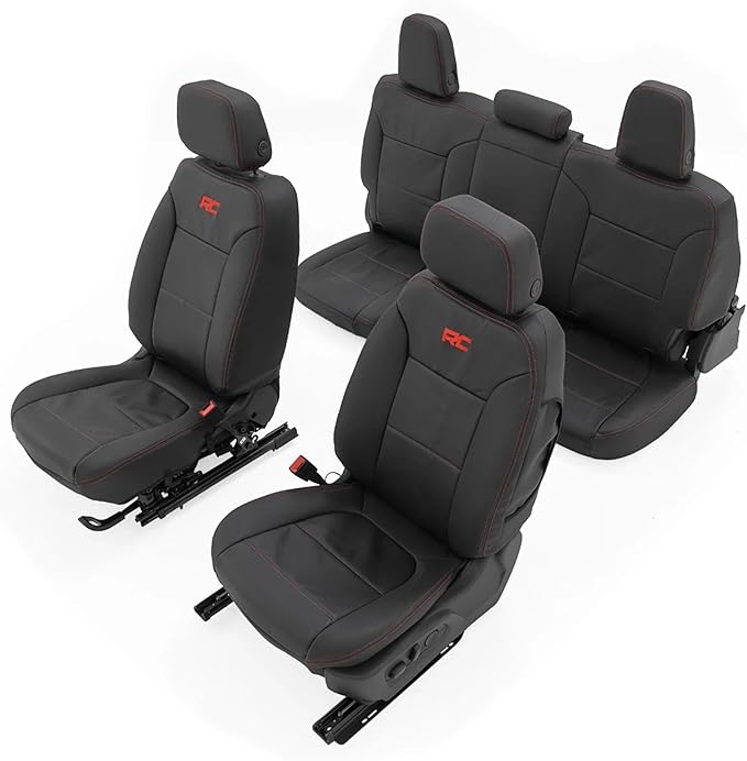 Rough Country Leather Seat Covers for Chevy Silverado 1500 & GMC Sierra 1500 Crew Cab (2019–2026) – Front Buckets & 60/40 Rea