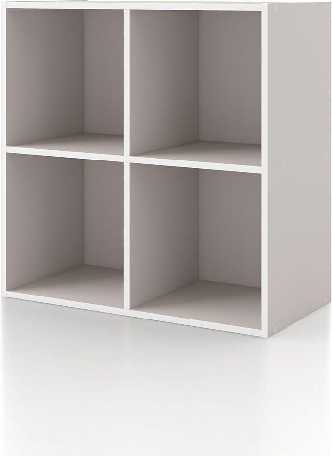 Homes: Inside + Out Apexa 4-Cube Storage Organizer Shelves, Stackable Wood Bookcase Fits Cubby Bins for Organization, Dorm Te