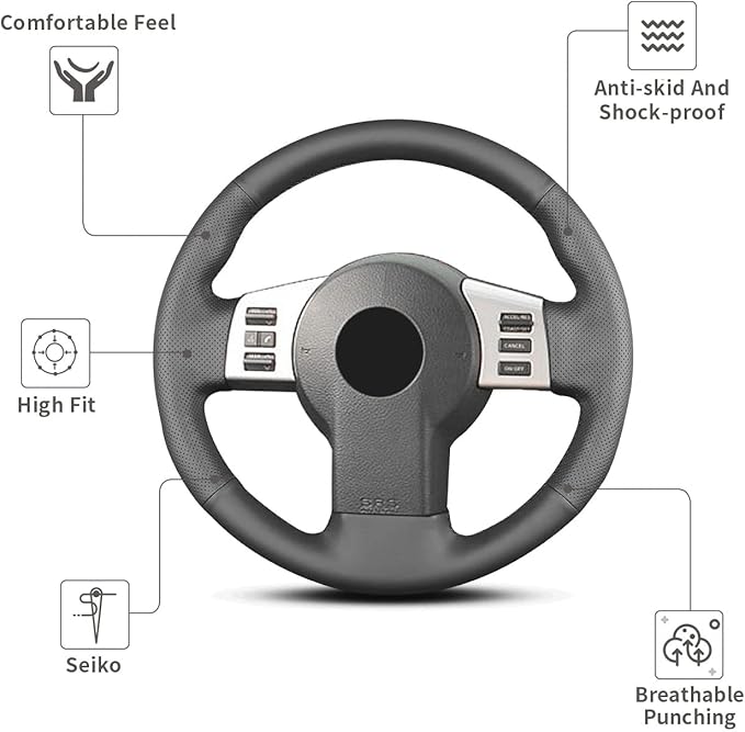 Hand-Stitched Steering Wheel Cover,Fit for Nissan Frontier 2005-2021/Pathfinder 2005-2012/Xterra 2005-2015,Non-Slip Breathable Microfiber Leather Steering Wheel Cover on Wrap DIY Hand Sewn