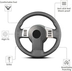 Hand-Stitched Steering Wheel Cover,Fit for Nissan Frontier 2005-2021/Pathfinder 2005-2012/Xterra 2005-2015,Non-Slip Breathable Microfiber Leather Steering Wheel Cover on Wrap DIY Hand Sewn