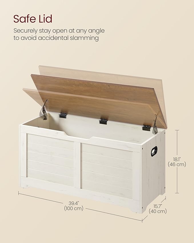 VASAGLE Storage Chest, Storage Bench with 2 Safety Hinges, Farmhouse Style, 15.7 x 39.4 x 18.1 Inches, for Entryway, Bedroom,