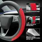 LKWLIKEI Leather Steering Wheel Cover. Elegant Diamond Checkered Design, Non-Slip and Breathable, for Tesla Model 3/Y Steerin