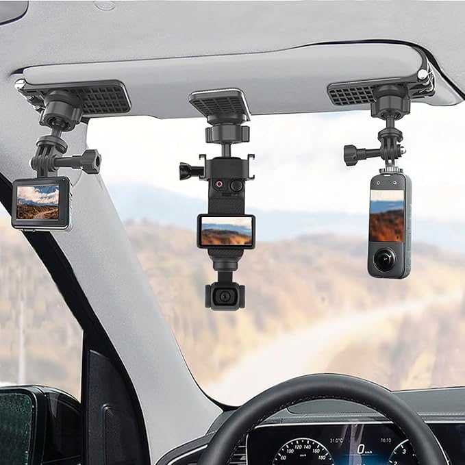 Pocket 3 Car Mount, 360° Adjustable Car Sun Visor Mount Compatible with Insta360 X5 X4 X3, GoPro Hero 13 12 11 10 9 8 7 6 5 Black, DJI Osmo Pocket 3 Action 5 pro/4/3, AKASO and More Action Cameras